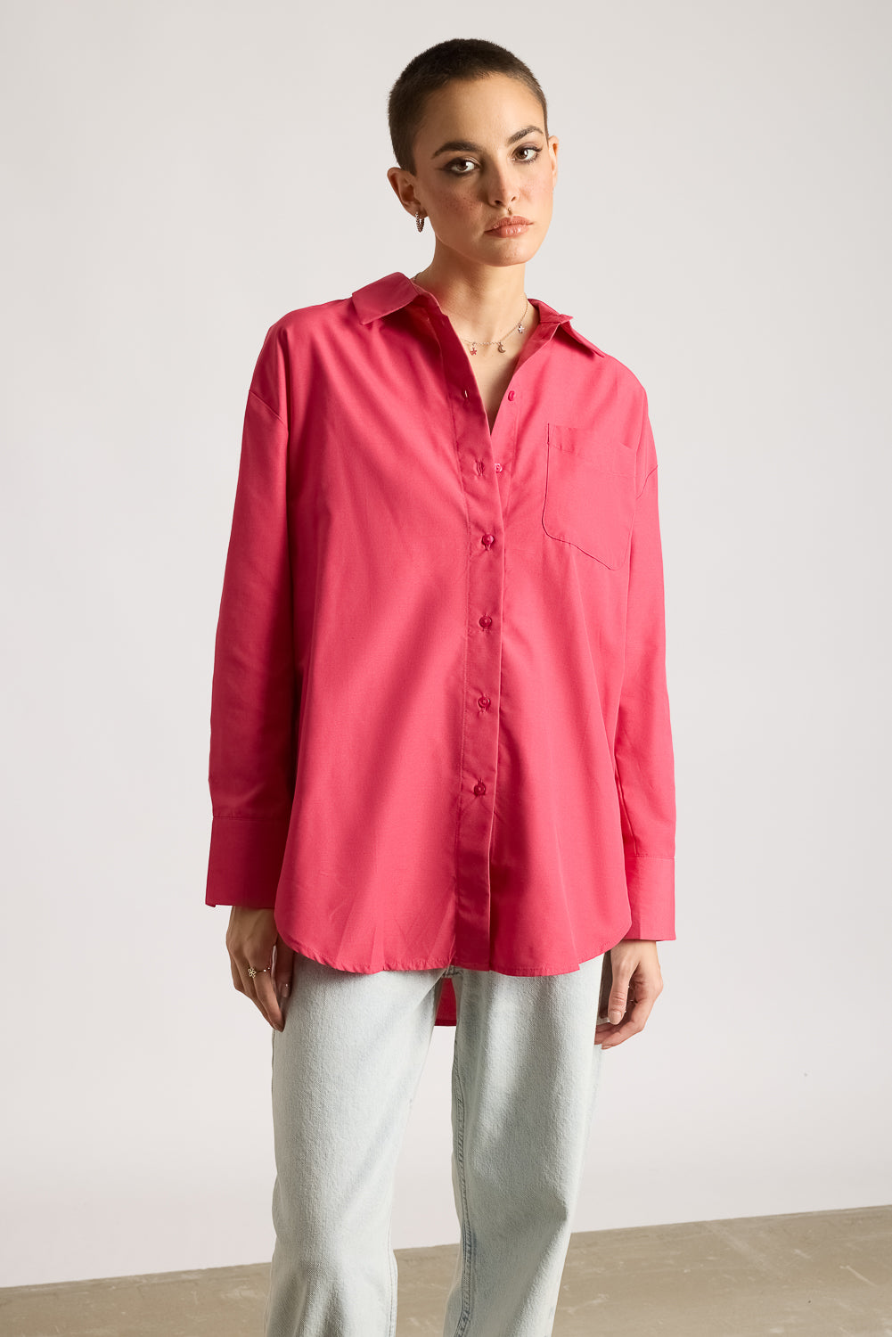 Relaxed Fit Cotton Women's Shirt- Pink