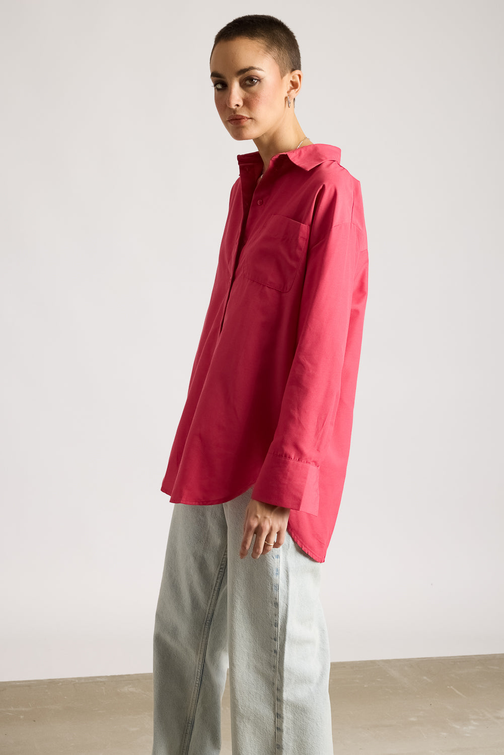 Relaxed Fit Cotton Women's Shirt- Pink