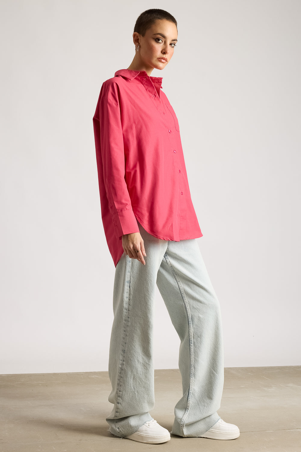 Relaxed Fit Cotton Women's Shirt- Pink