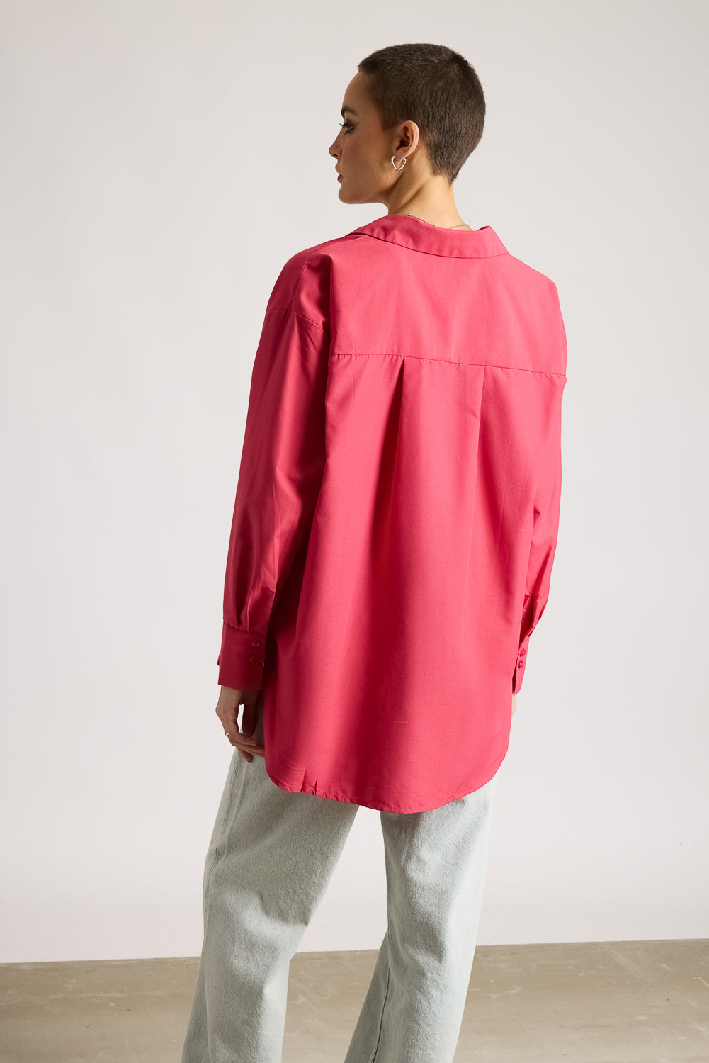 Relaxed Fit Cotton Women's Shirt- Pink