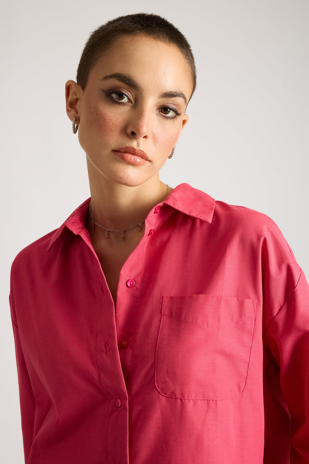 Relaxed Fit Cotton Women's Shirt- Pink