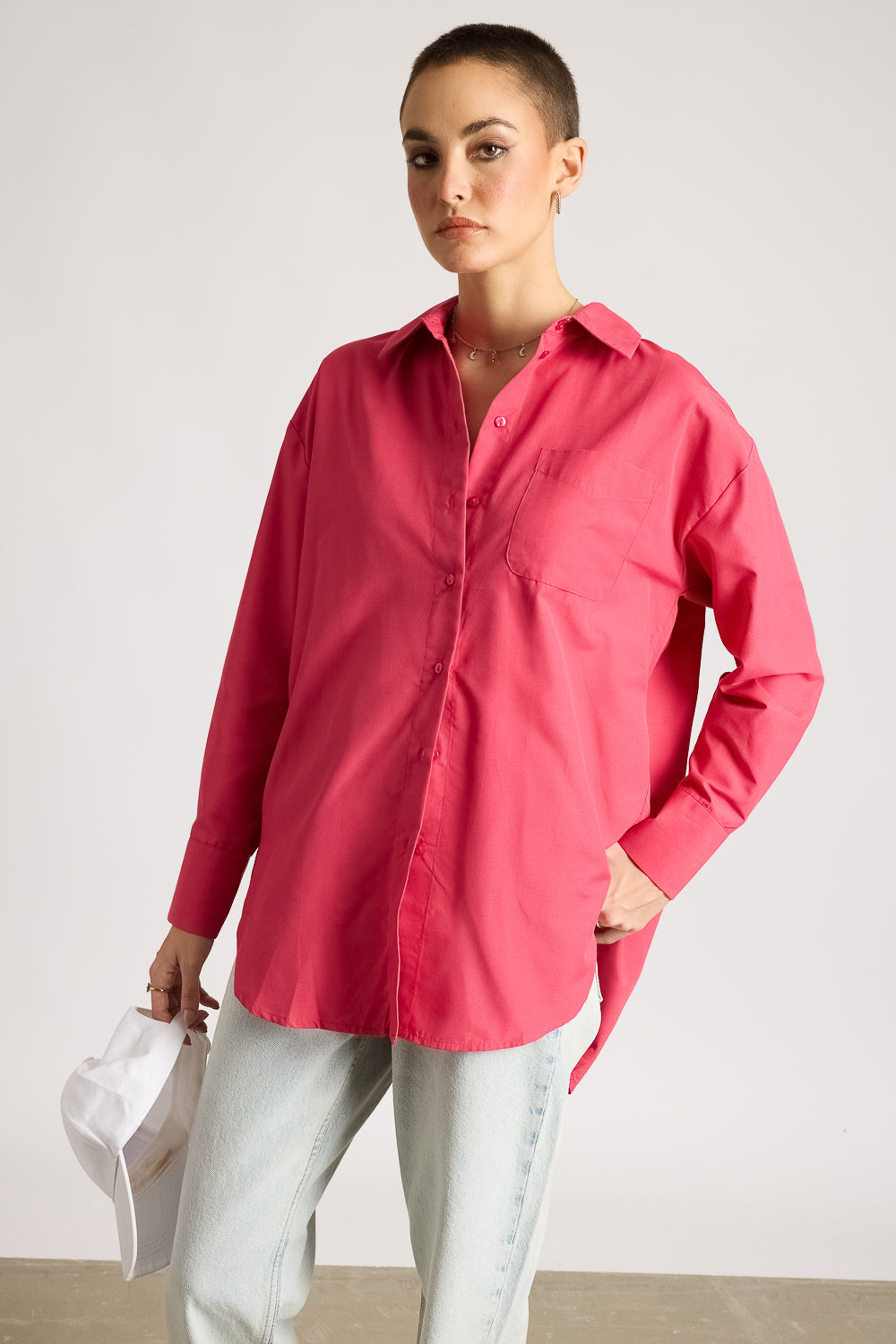 Relaxed Fit Cotton Women's Shirt- Pink