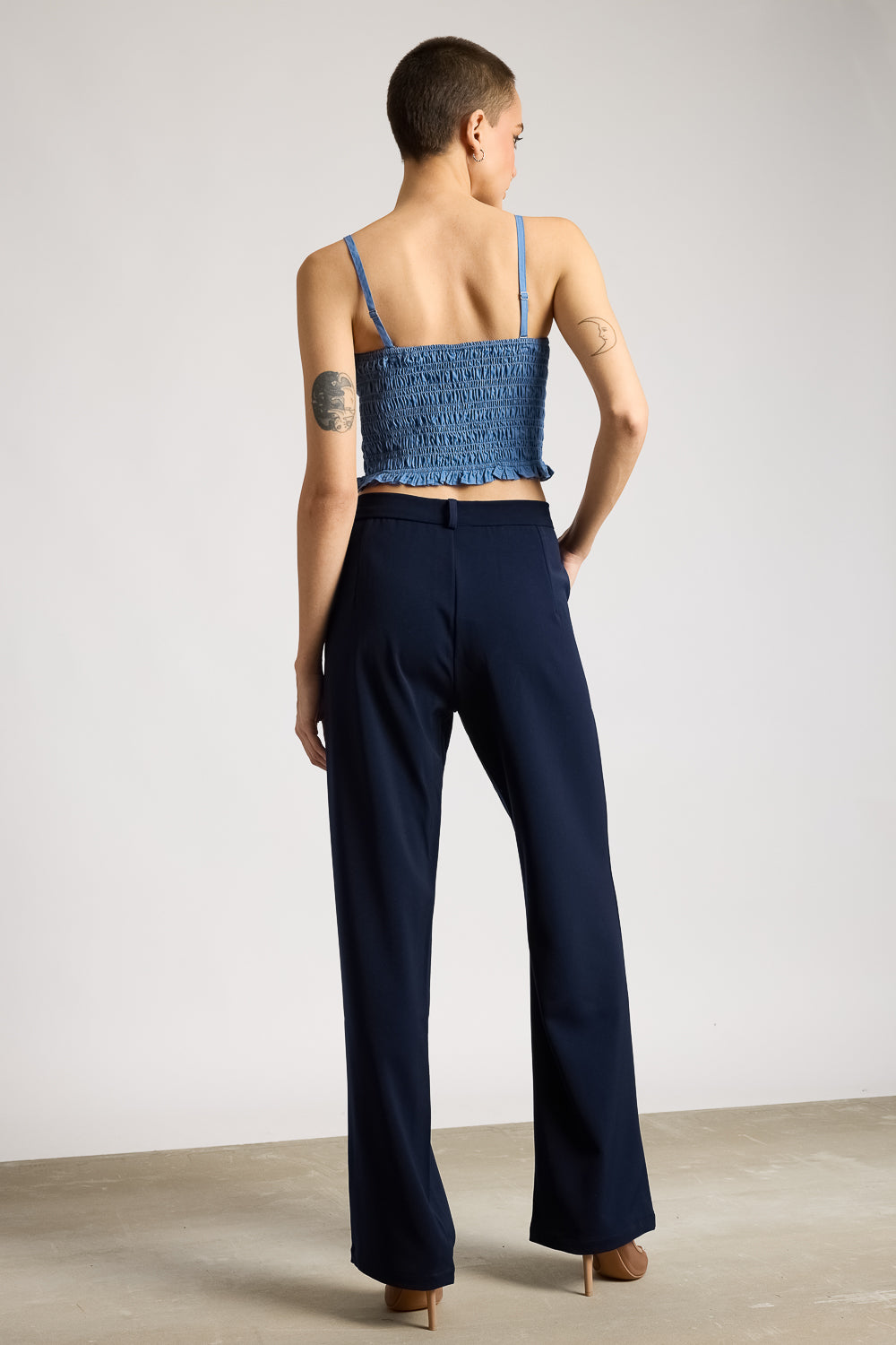 NAVY BLUE PLEATED STRAIGHT FIT KOREAN PANT