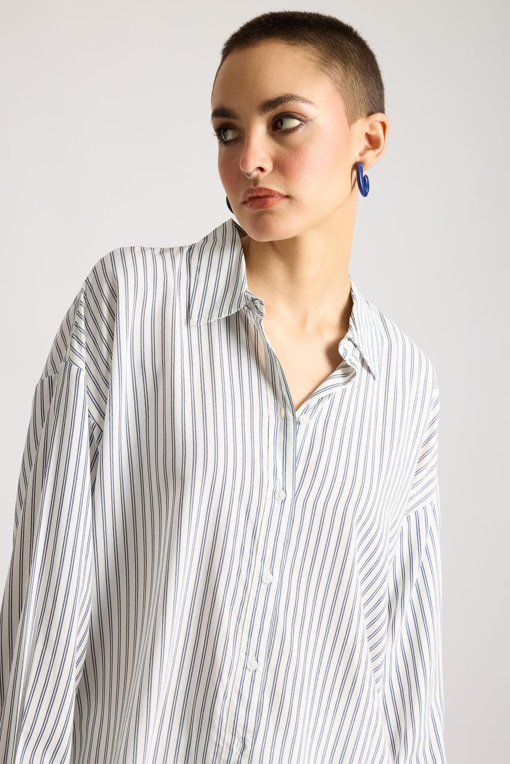 Women's Relaxed Fit Shirt - Navy Blue Stripes