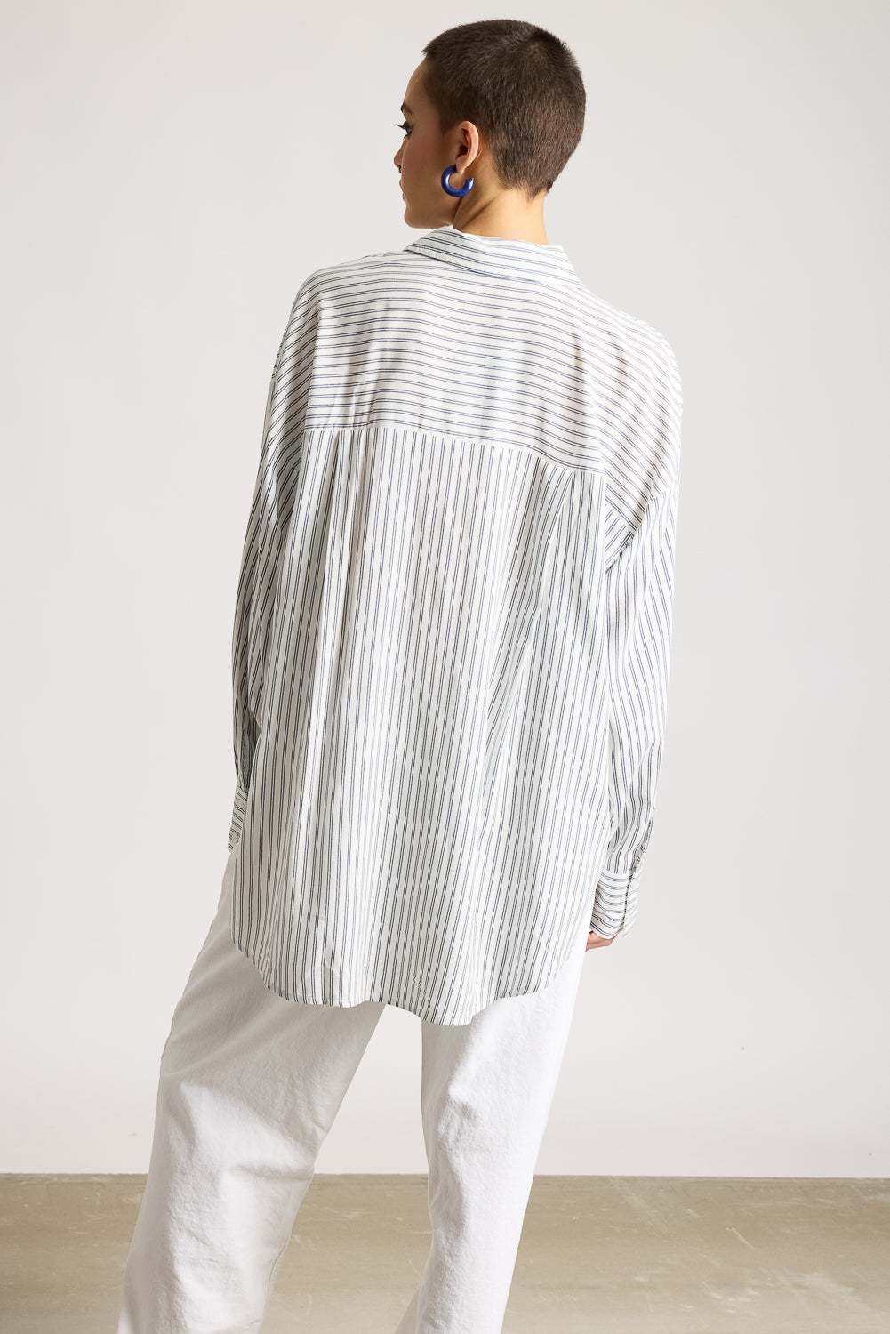 Women's Relaxed Fit Shirt - Navy Blue Stripes