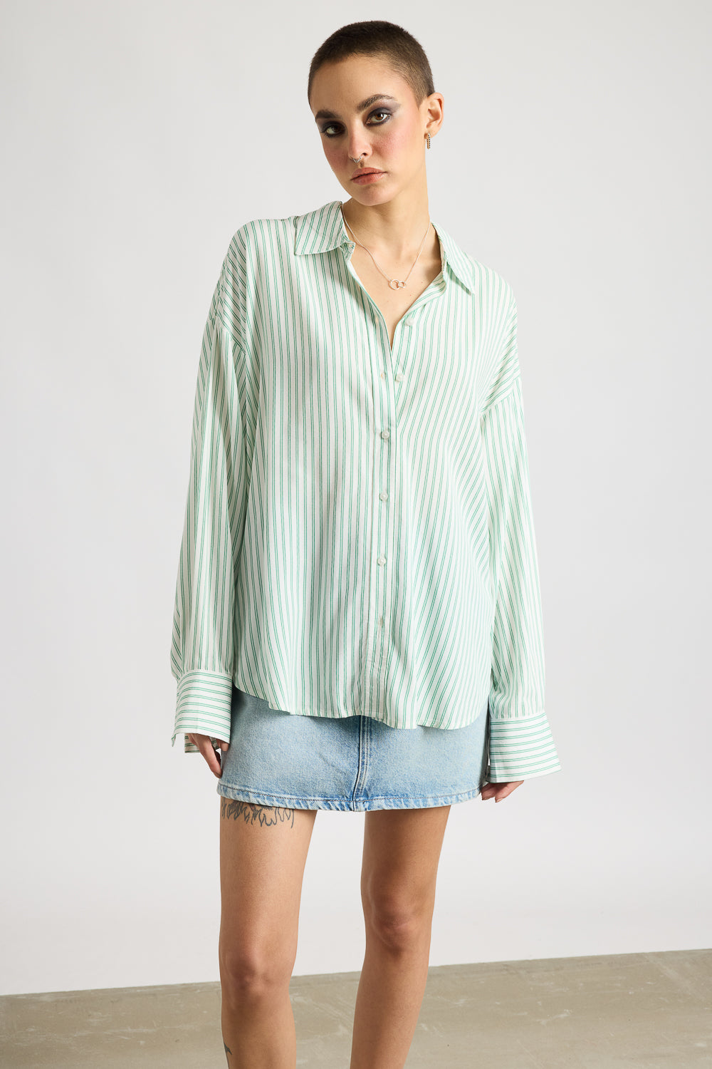 Women's Relaxed Fit Shirt - Green Stripes