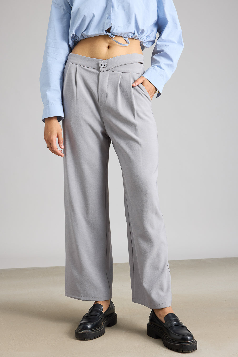 Light Grey Pleated Formal Korean Pants