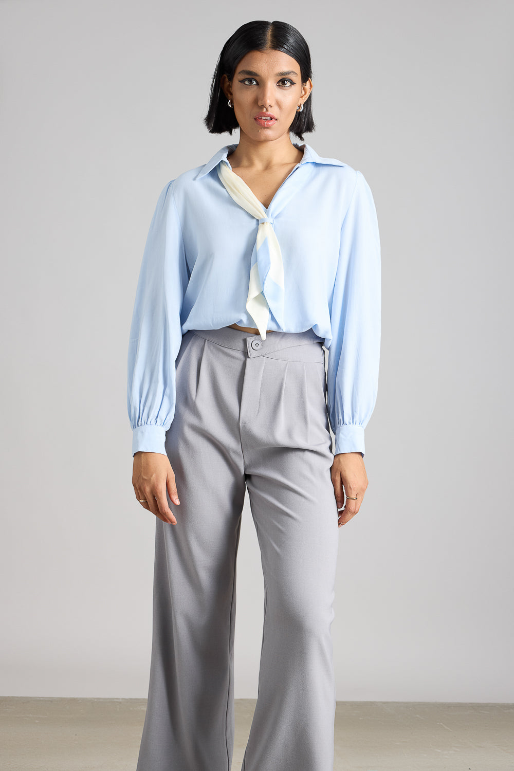 Pastel Blue Shirt With Ribbon Tie