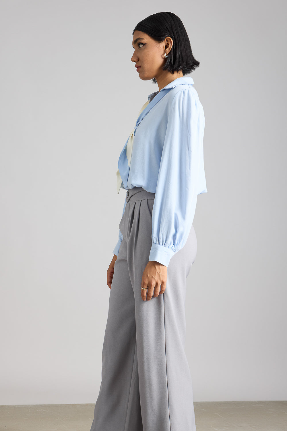 Pastel Blue Shirt With Ribbon Tie