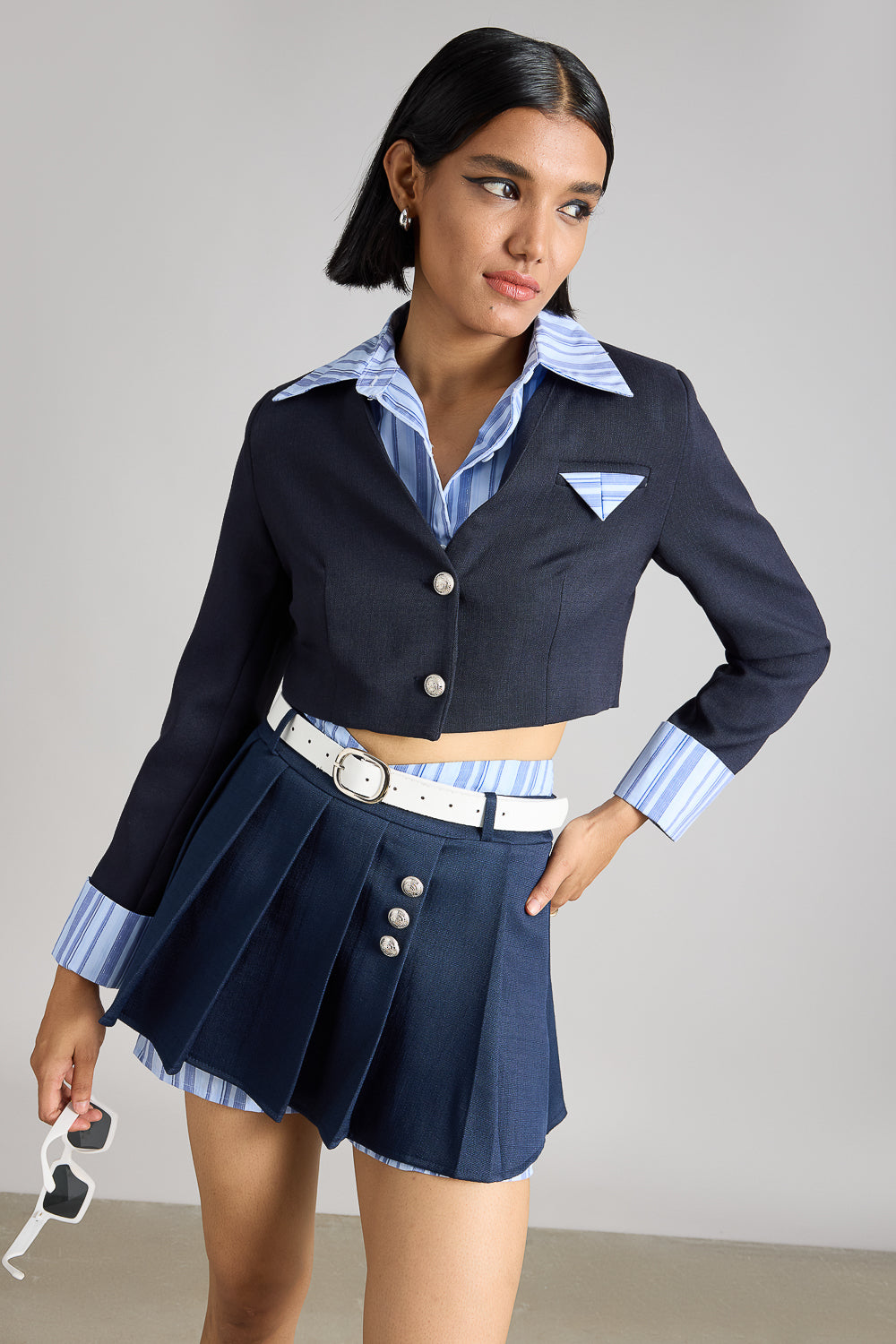 Midnight Blue Pleated Belt Skort