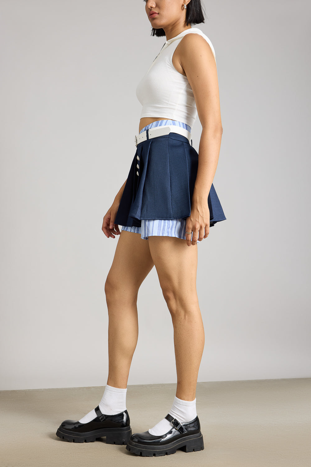 Midnight Blue Pleated Belt Skort