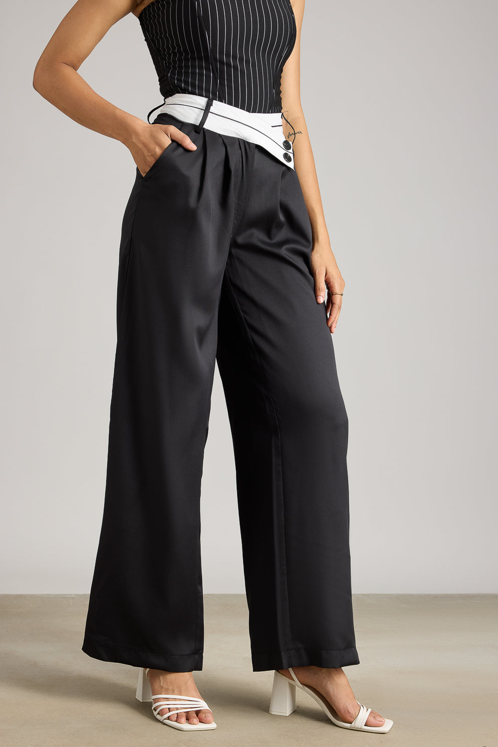 Colour Block High Waist Korean Pants