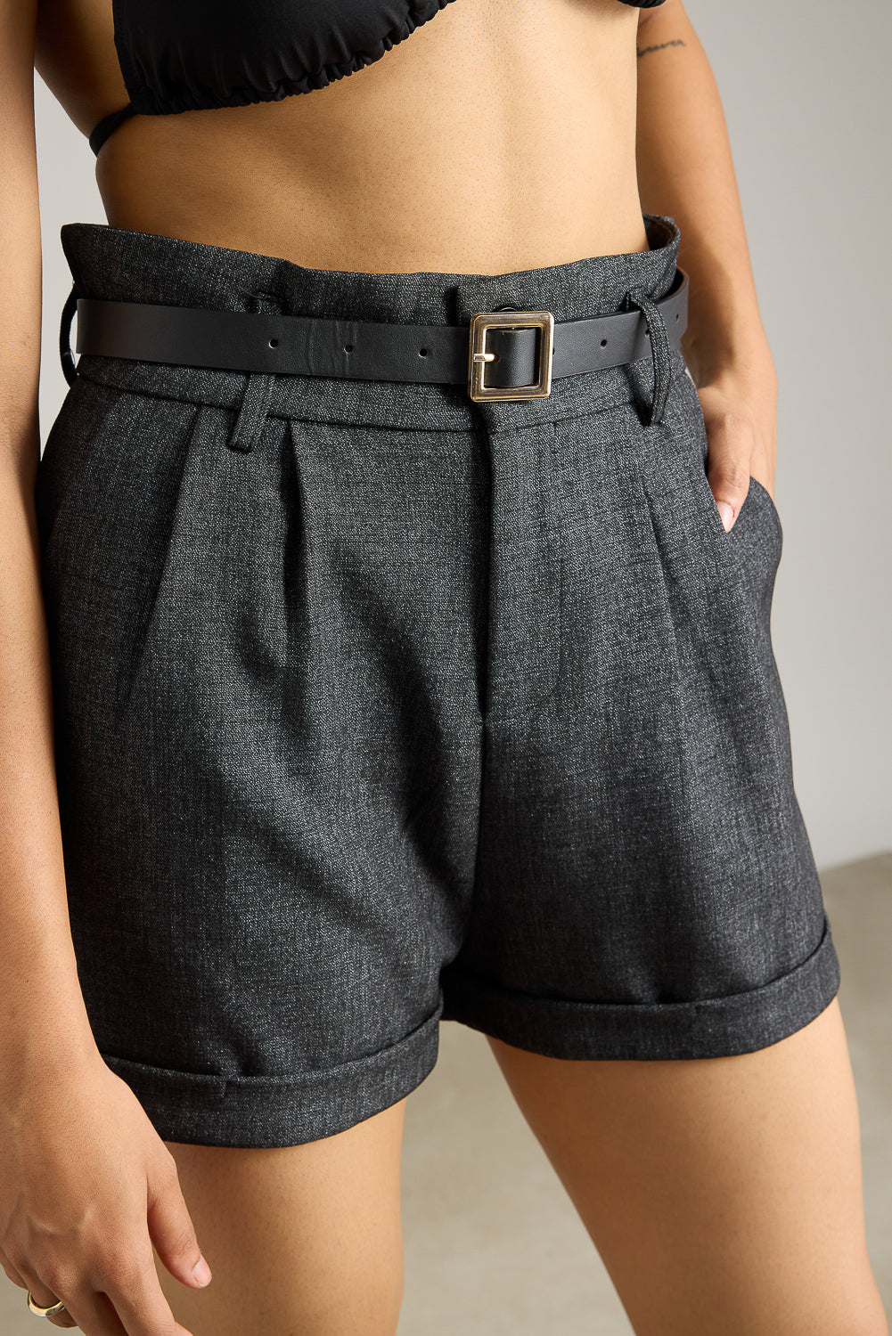 Charcoal Belted Shorts