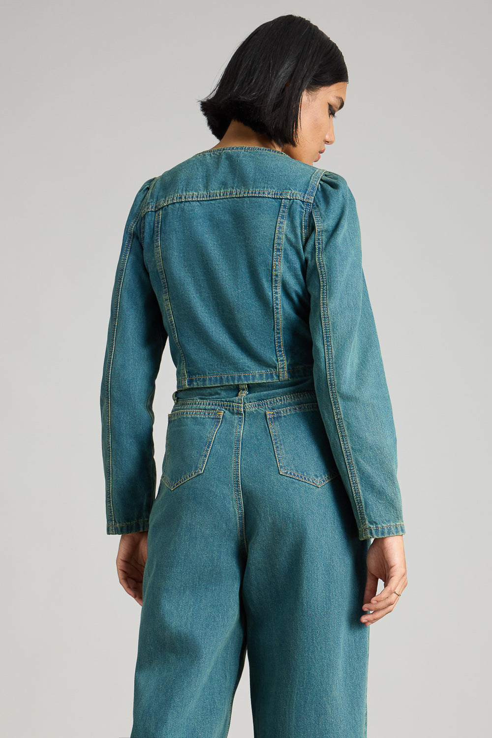 Square Neck Denim Jacket With Slits