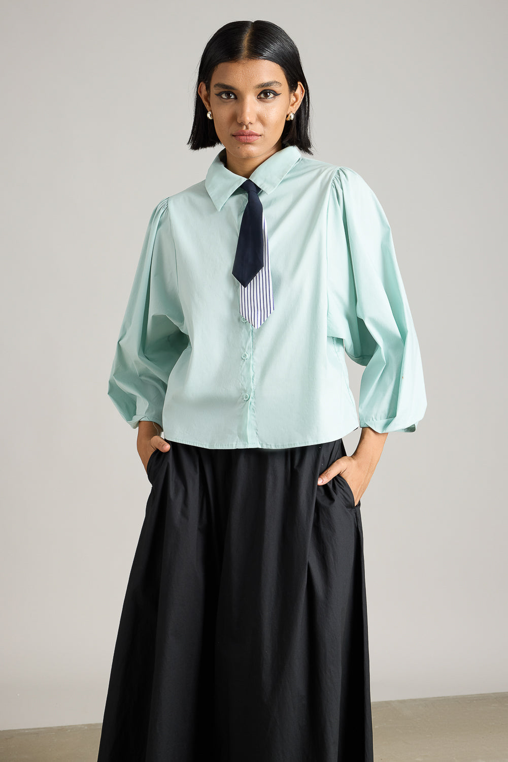 Sea Green Shirt With Tie