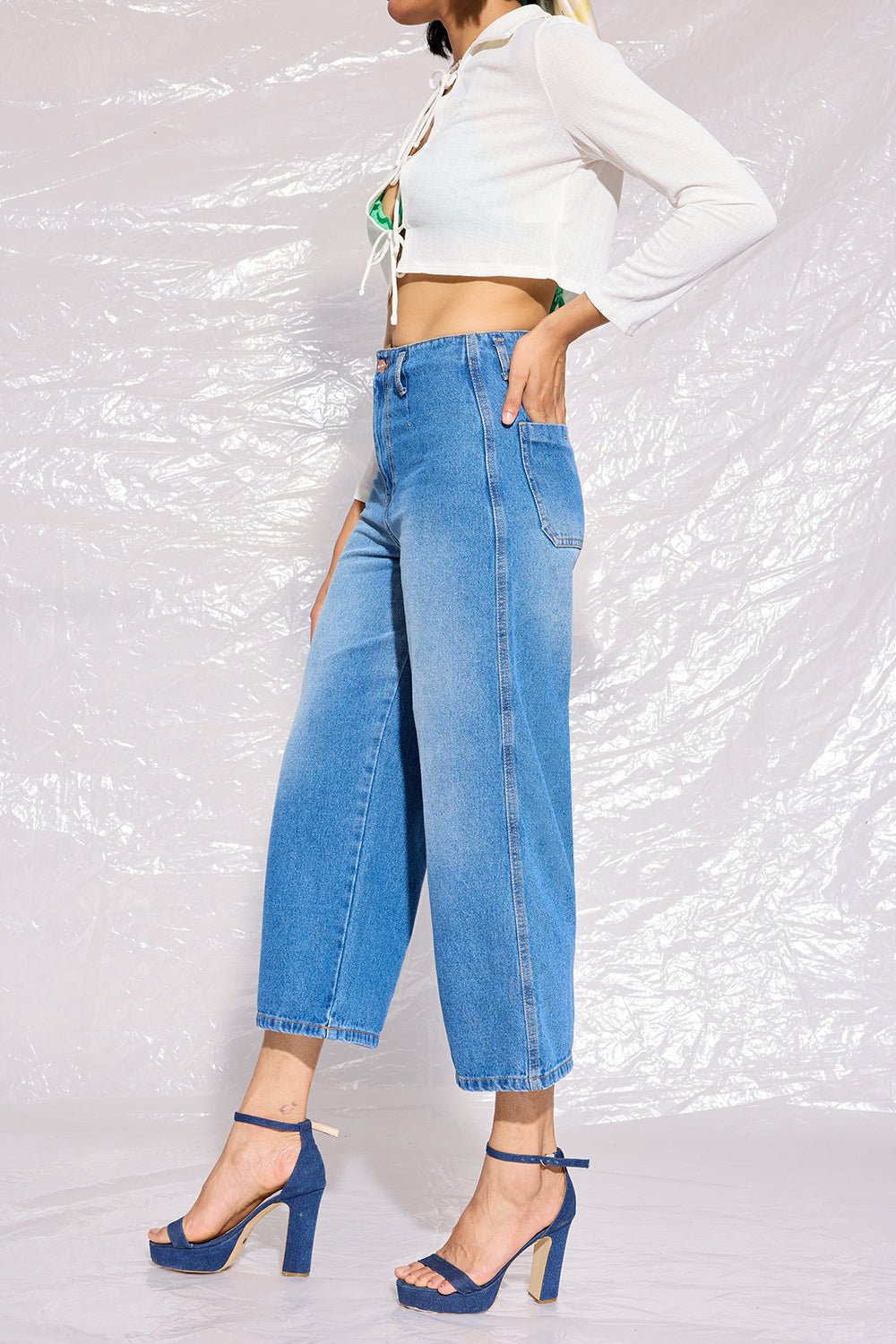 High Waisted Cropped Wide Leg Jeans