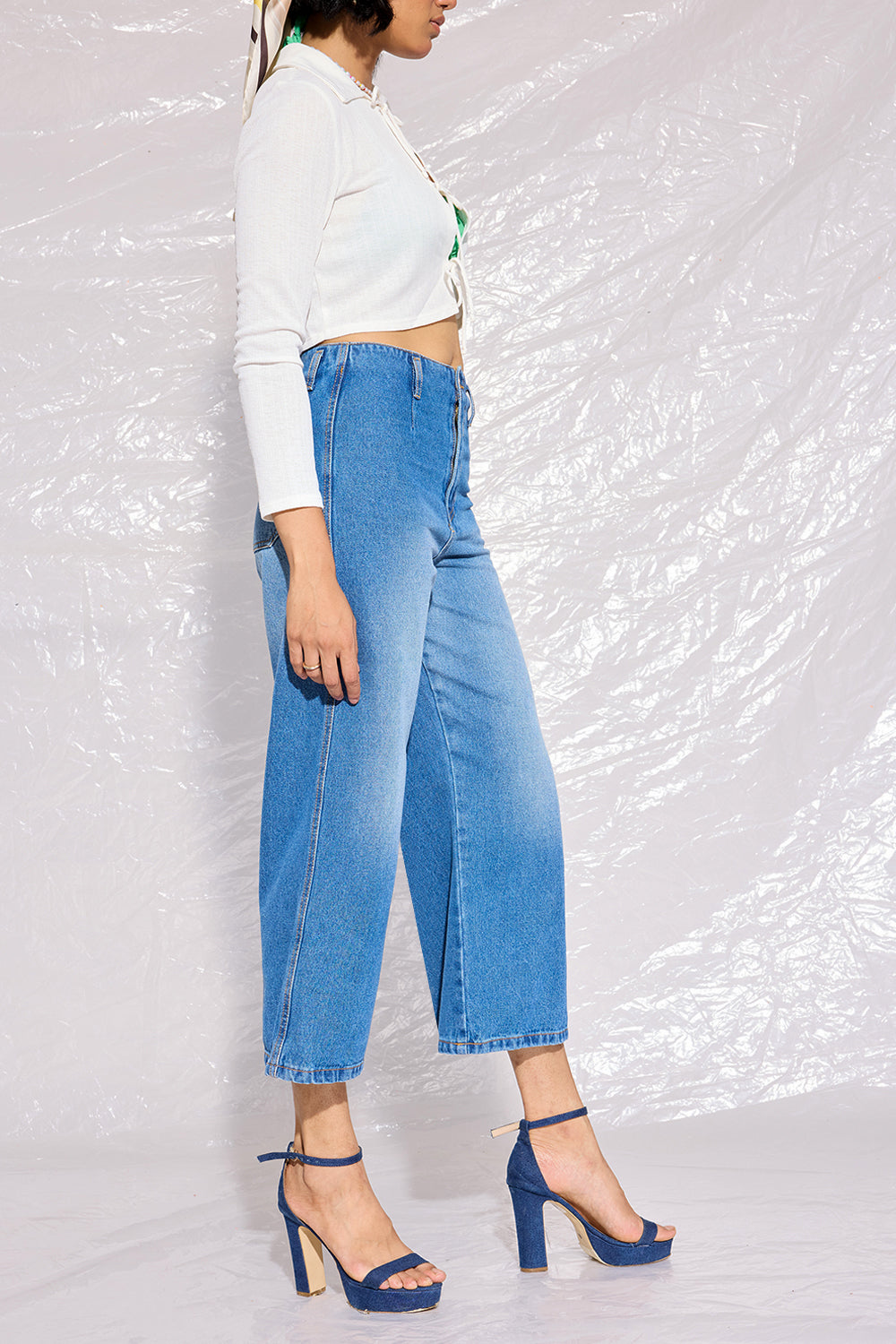 High Waisted Cropped Wide Leg Jeans