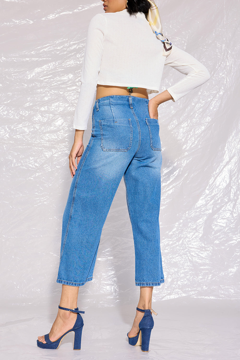 High Waisted Cropped Wide Leg Jeans