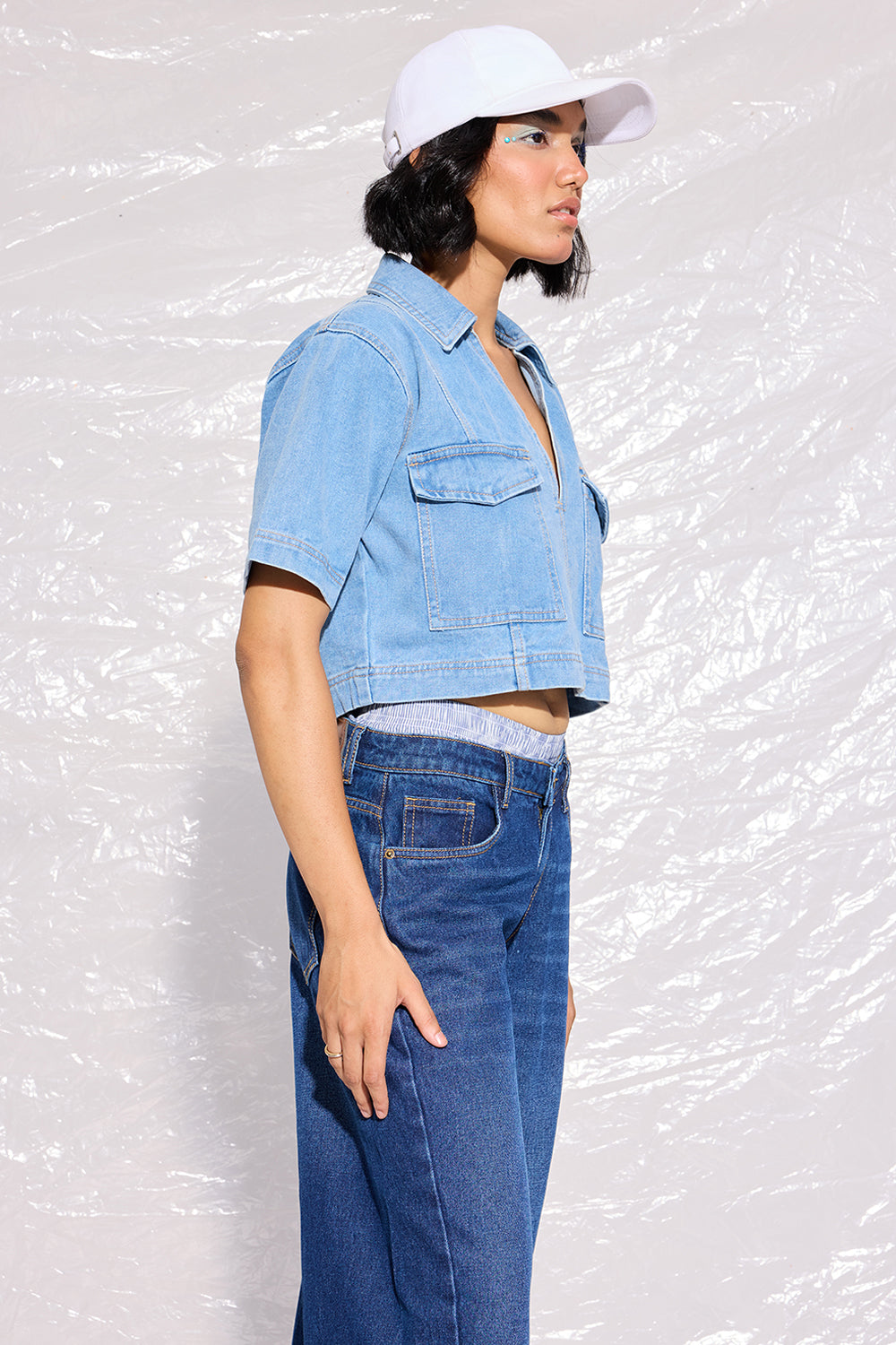 Front Pocket Denim Crop Top