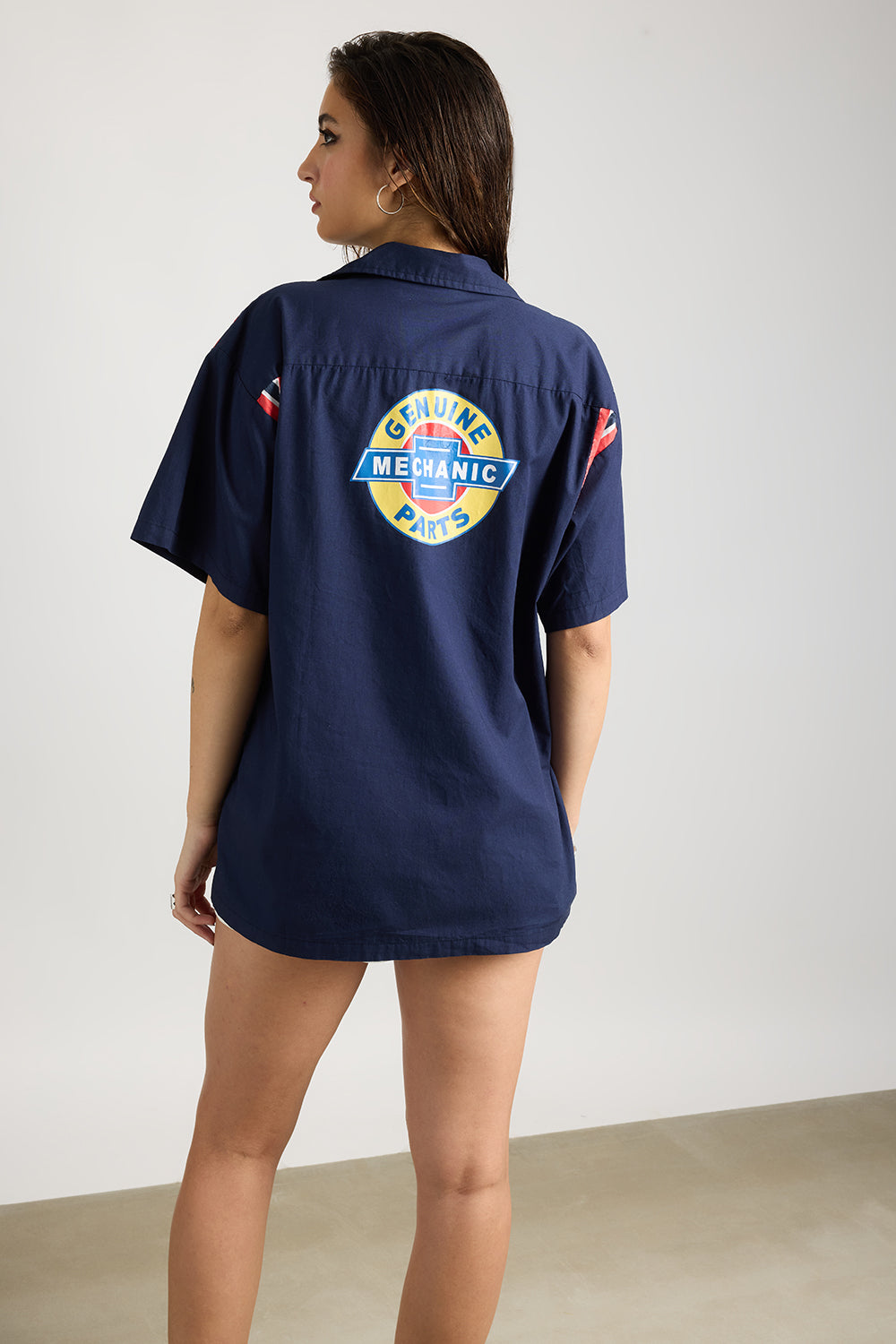 Cotton Poplin Women's Garage Shirt - Navy Blue