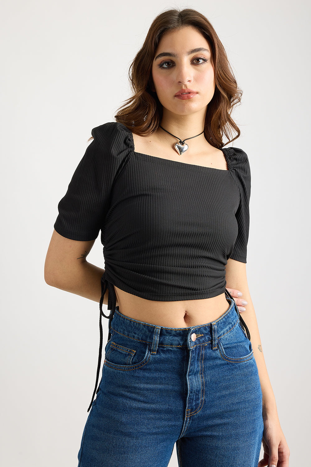 BLACK RUCHED TOP