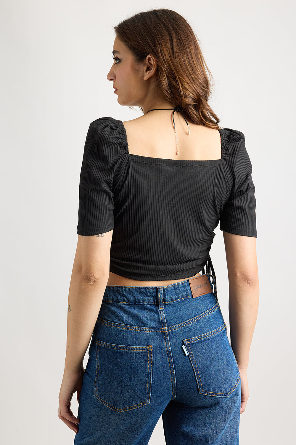 BLACK RUCHED TOP