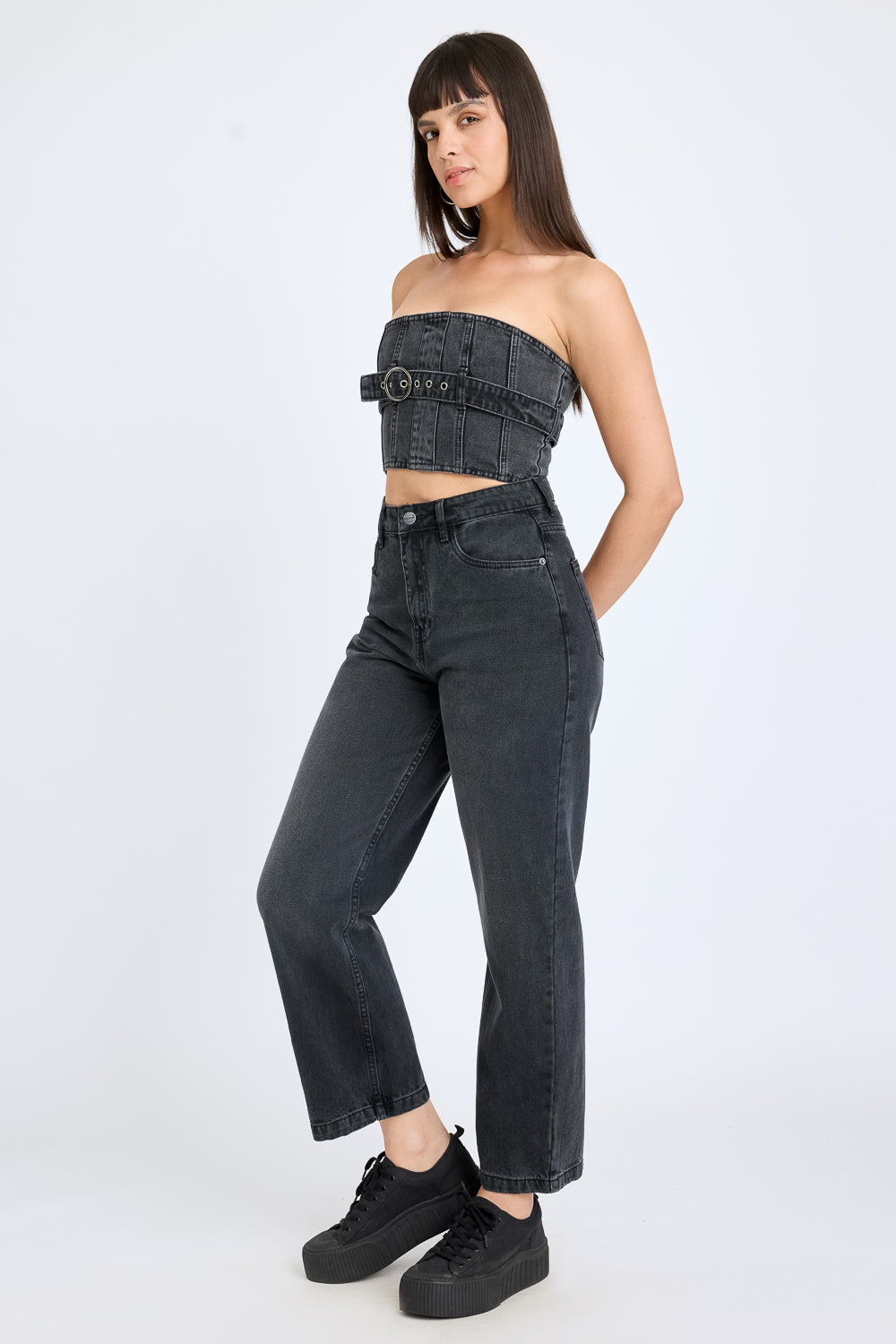 CHARCOAL BELTED TUBE TOP