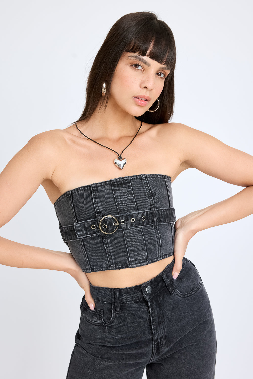 CHARCOAL BELTED TUBE TOP