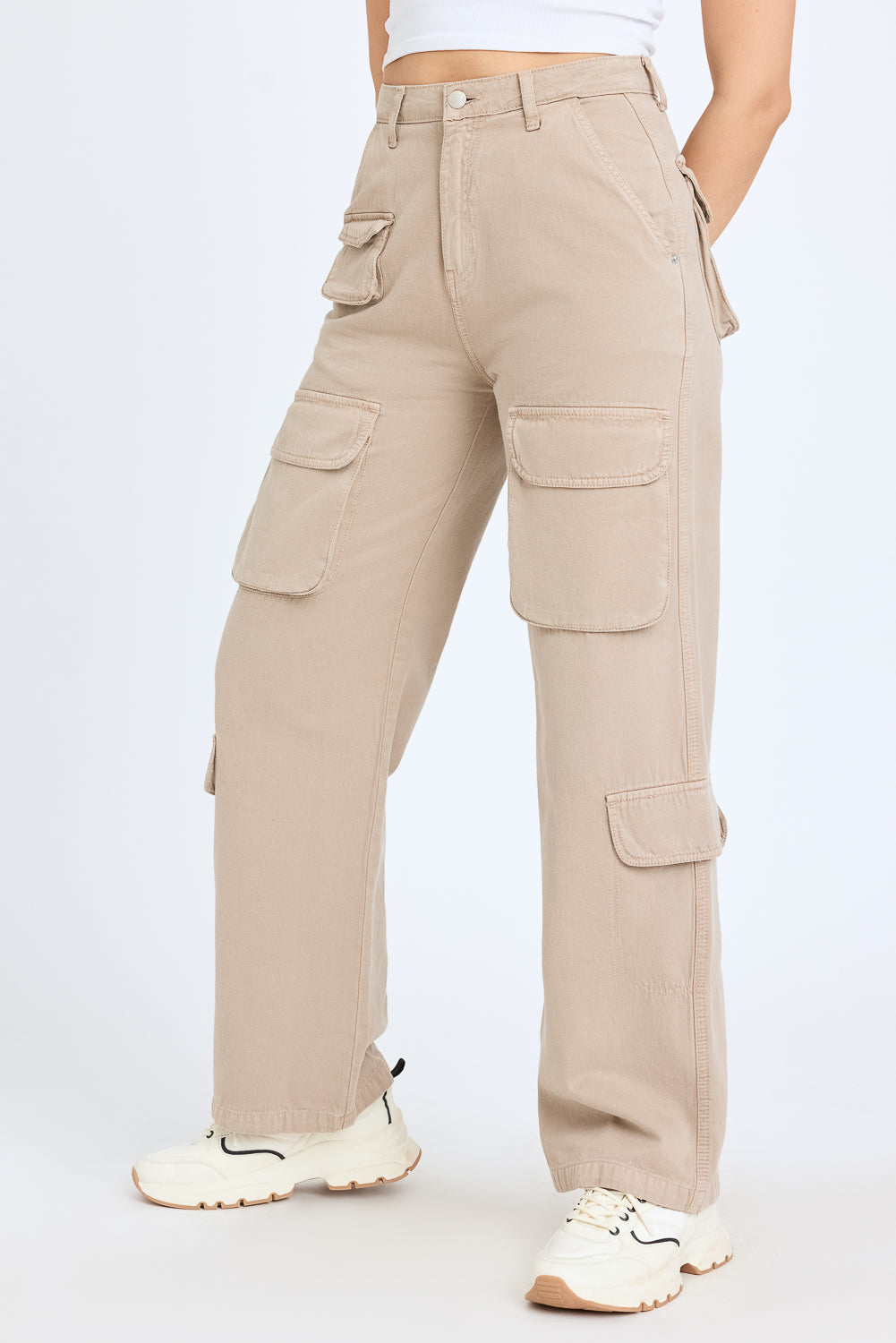 CORAL BROWN UTILITY CARGO JEANS