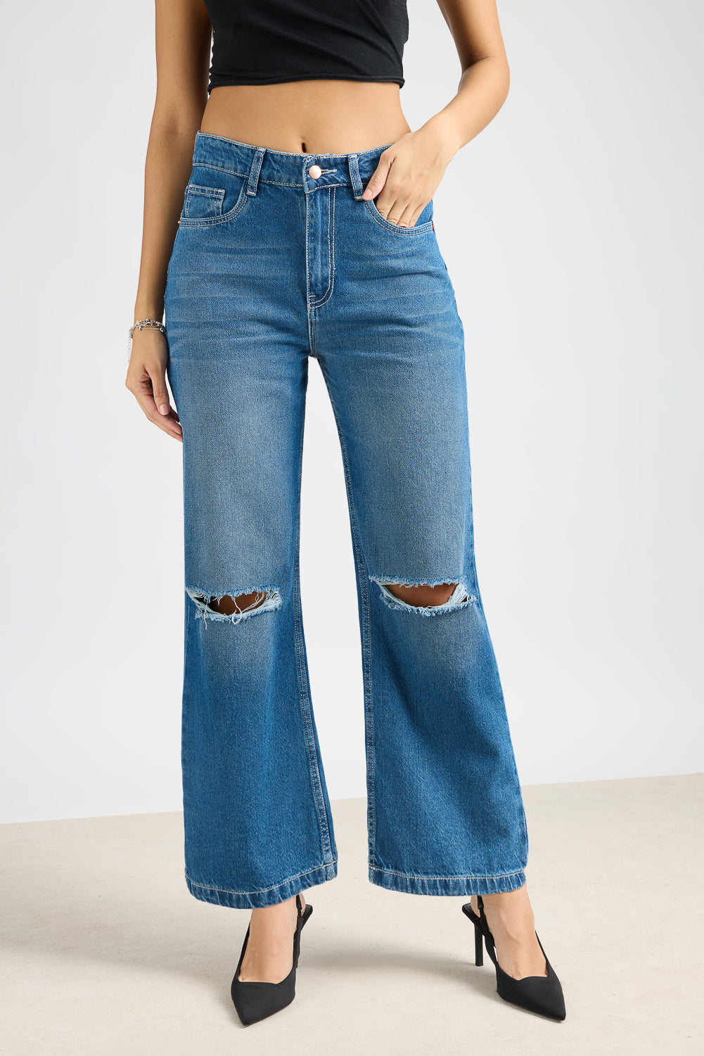 Blue Urban Rip Women's Wide Jeans