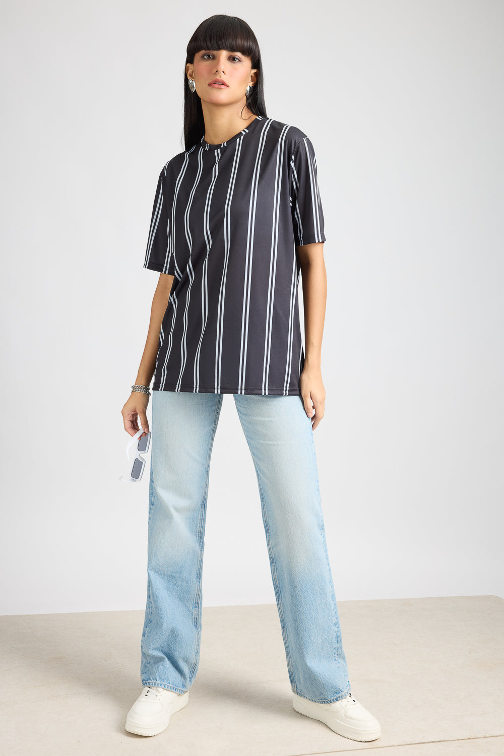 Printed Women's T-Shirt - Black/White Stripes