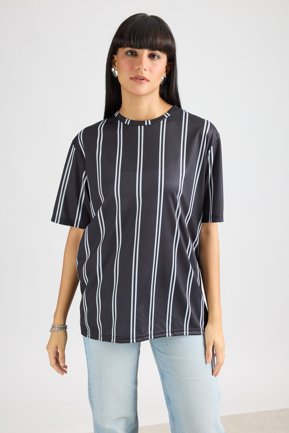 Printed Women's T-Shirt - Black/White Stripes