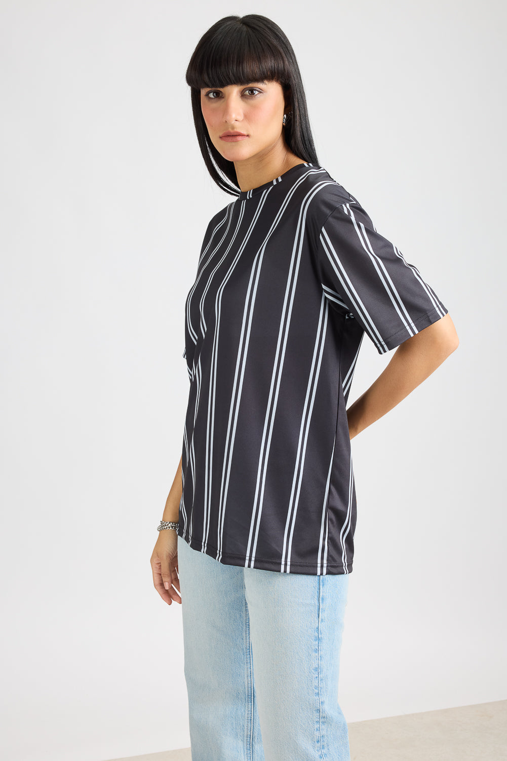 AOP Women's T-shirt - Black/White Stripes