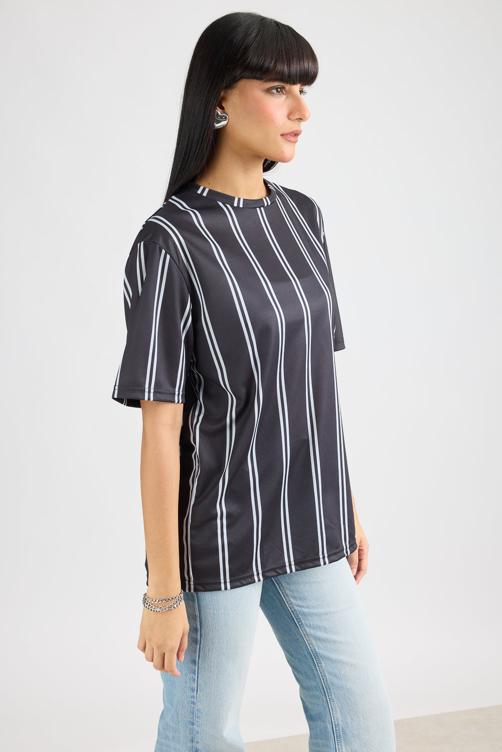 Printed Women's T-Shirt - Black/White Stripes