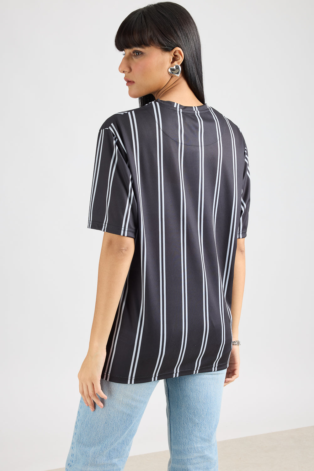 Printed Women's T-Shirt - Black/White Stripes