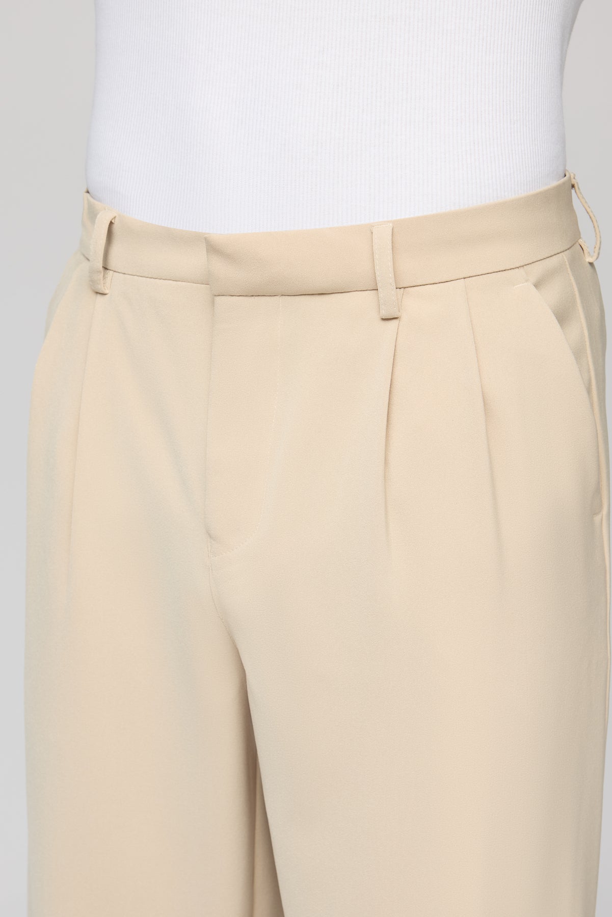 Sand Beige Men's Pleated Korean Pants