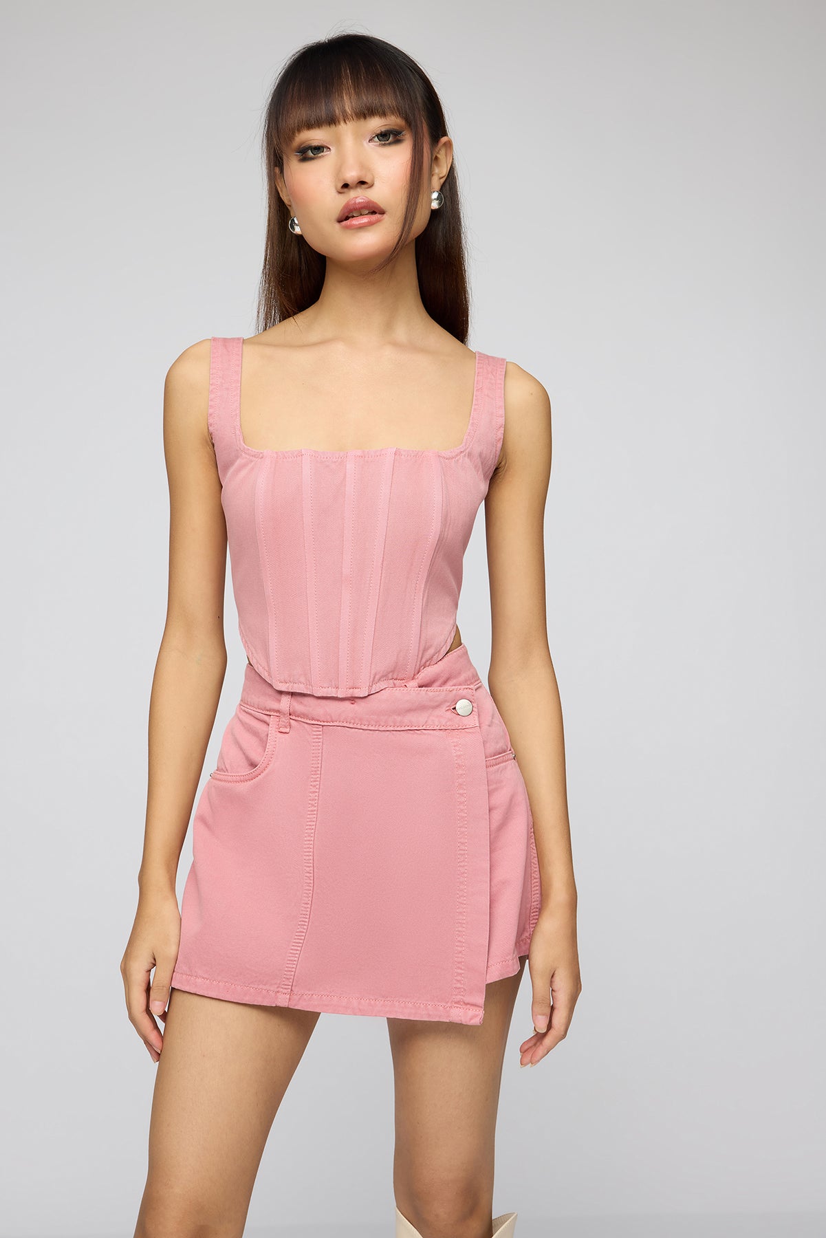 Salmon Pink Denim Bustier Top