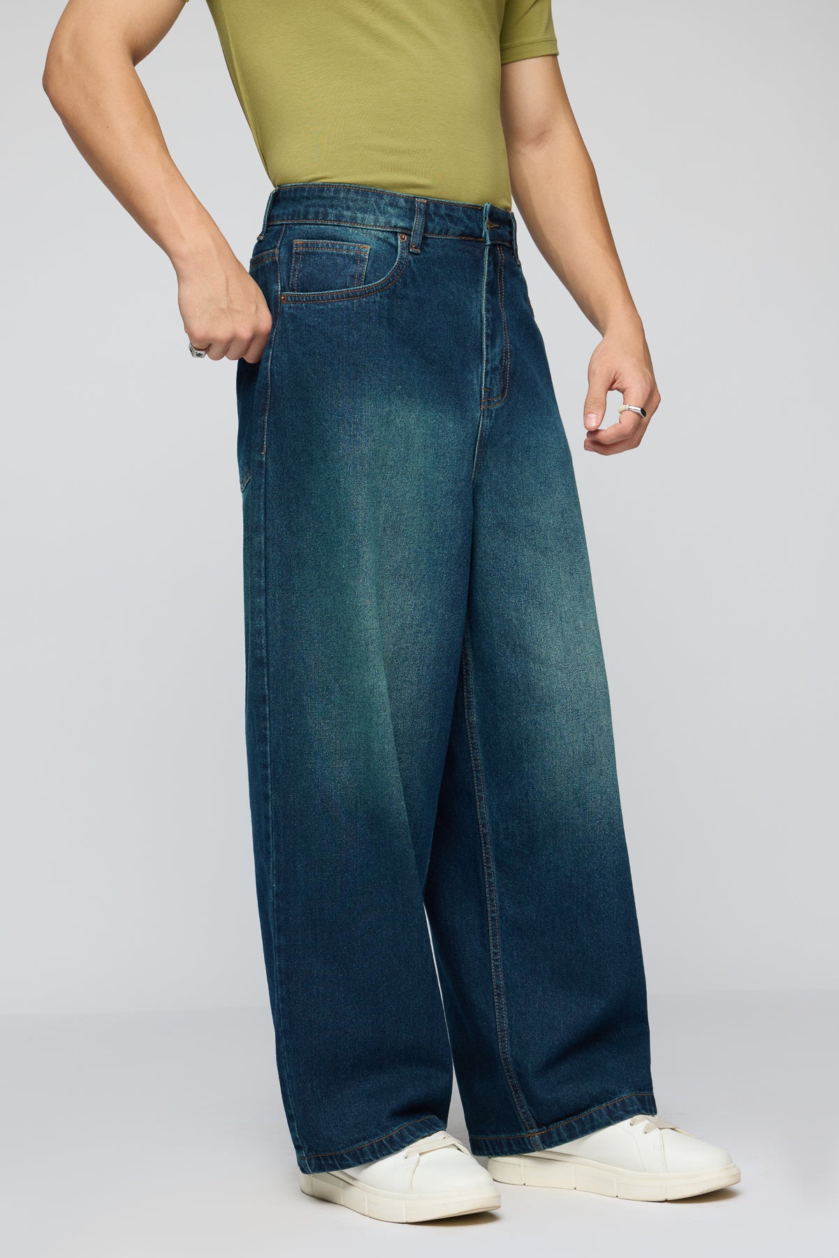 Cyber Blue Men's Wide Leg Jeans