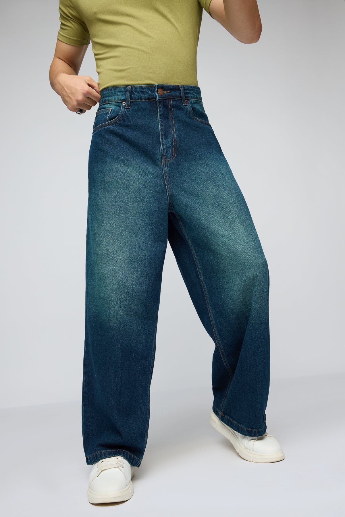 Cyber Blue Men's Wide Leg Jeans