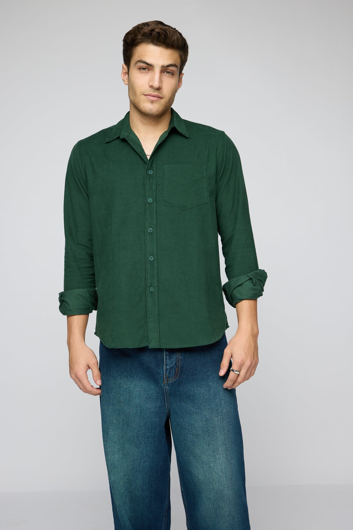 Forest Green Men's Long Sleeve Corduroy Shirt