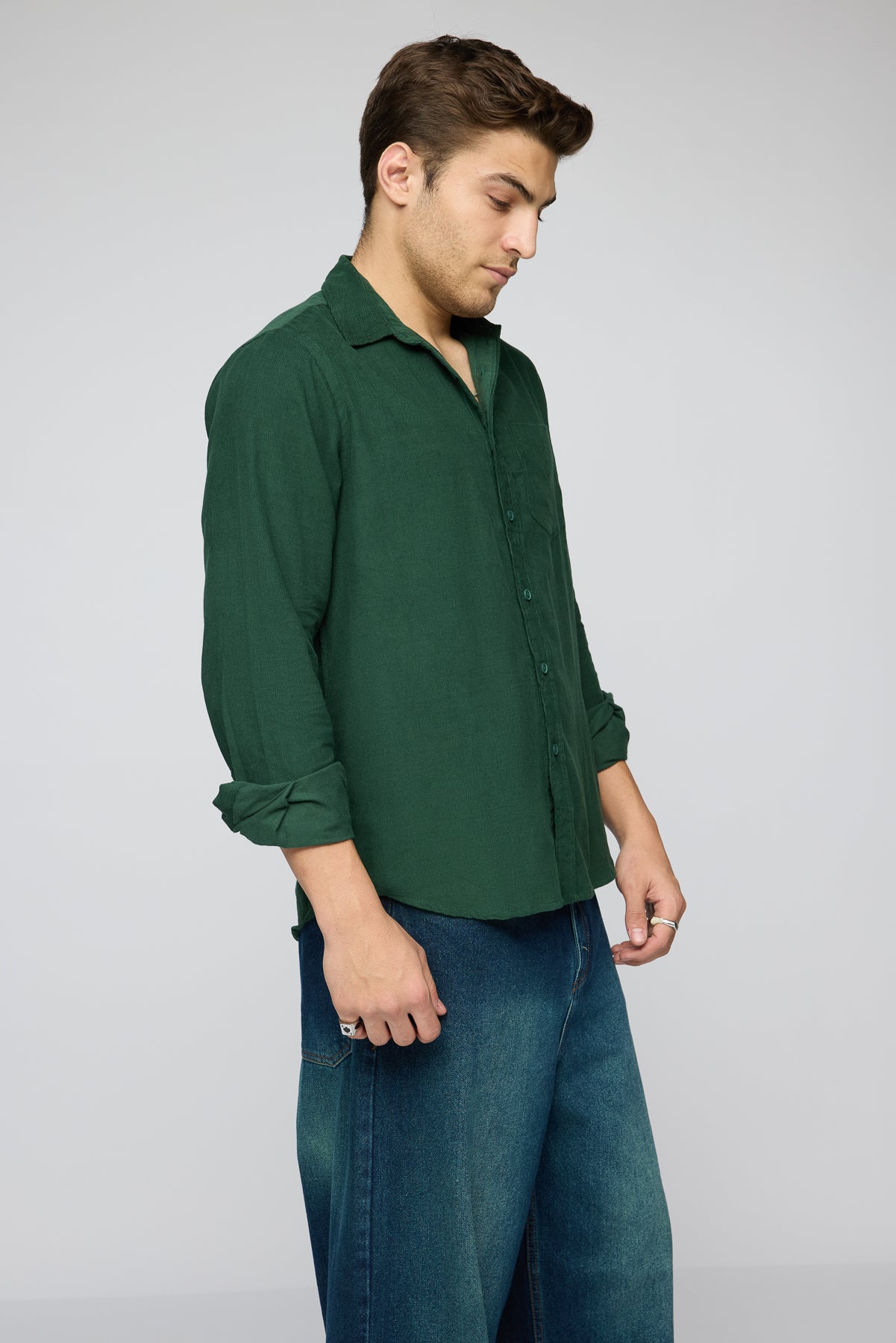 Forest Green Men's Long Sleeve Corduroy Shirt