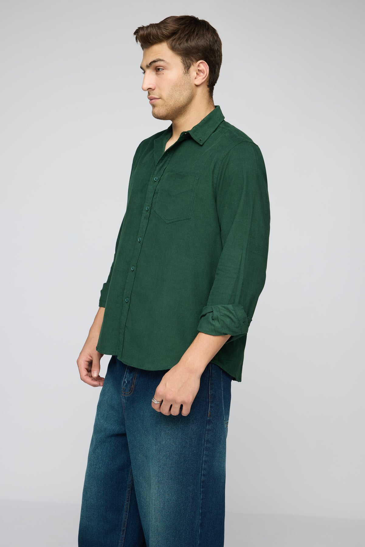 Forest Green Men's Long Sleeve Corduroy Shirt