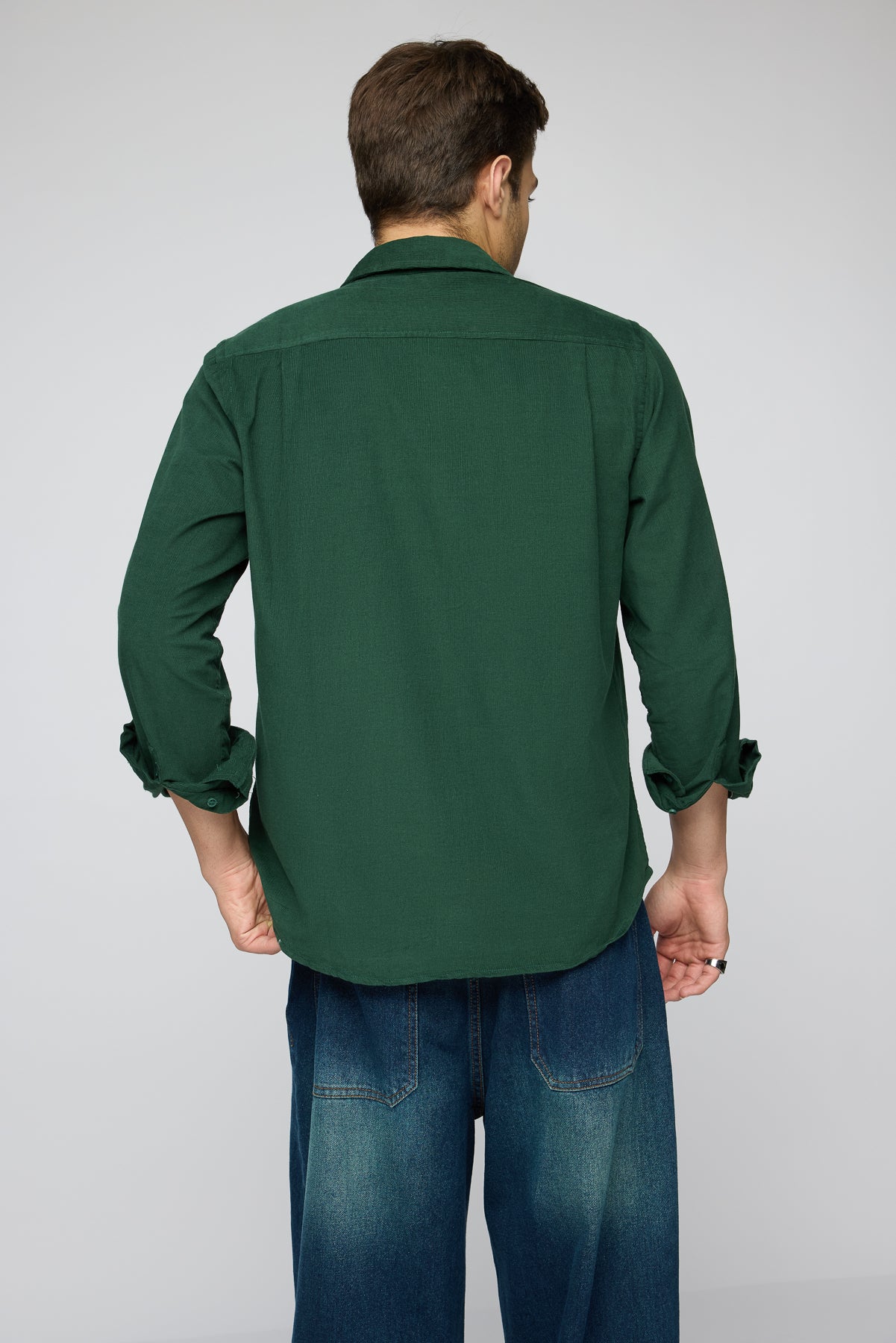 Forest Green Men's Long Sleeve Corduroy Shirt