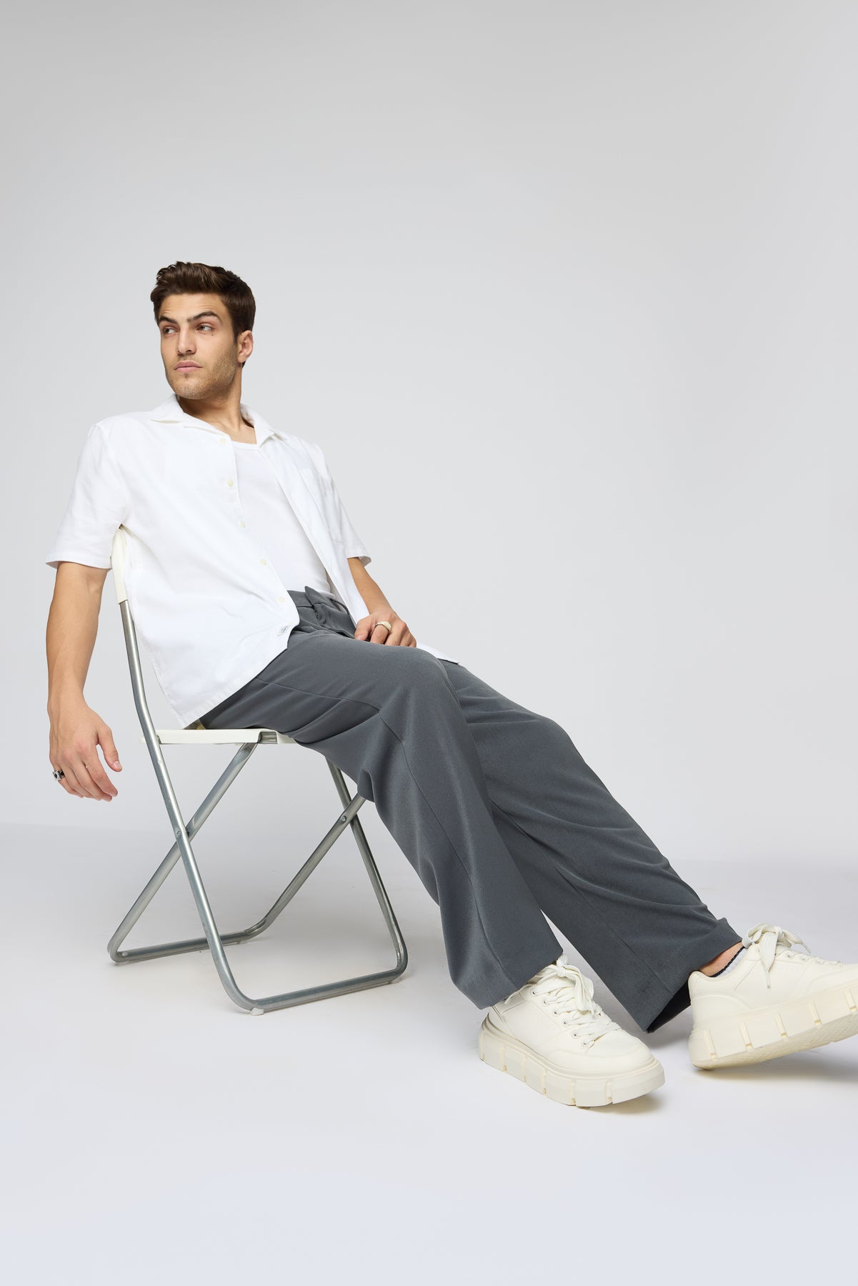 Charcoal Pleated Men's Straight Korean Pants