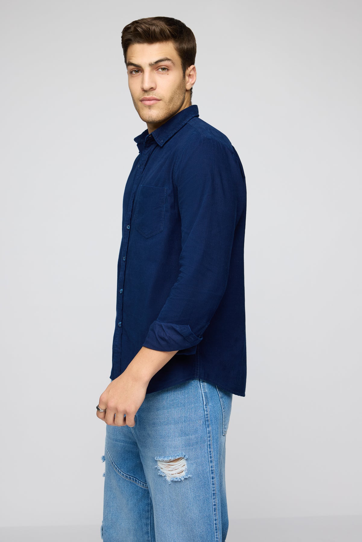 Navy Luxe Men's Long Sleeve Corduroy Shirt