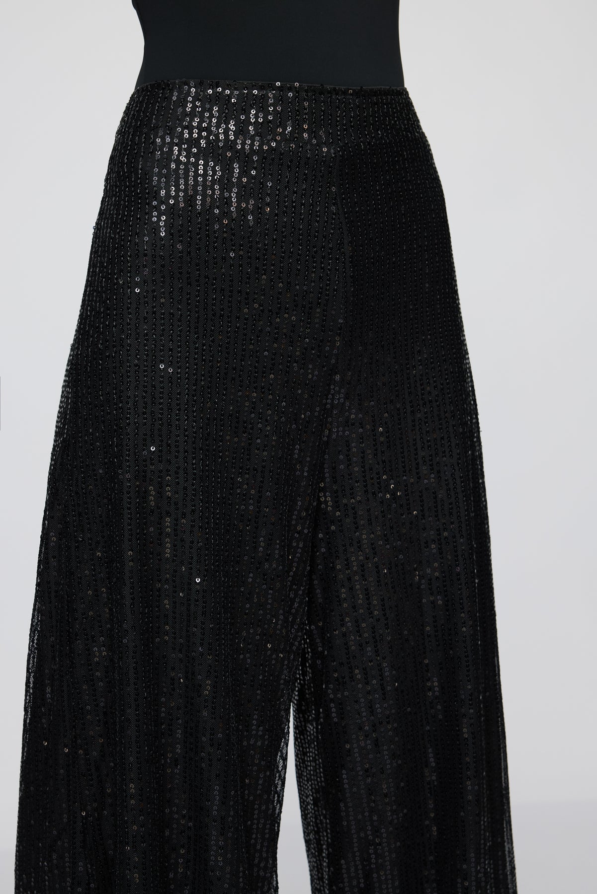 Shimmering Noir Sequin Flare Fit Korean Pants