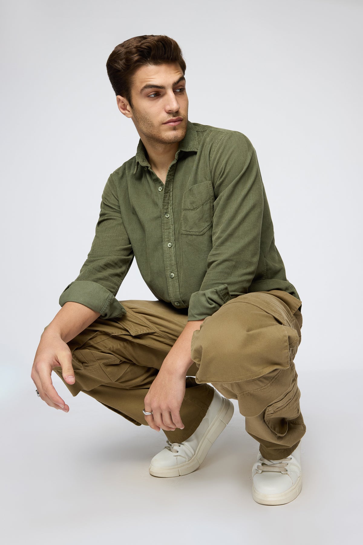 Olive Grove Men's Long Sleeve Corduroy Shirt