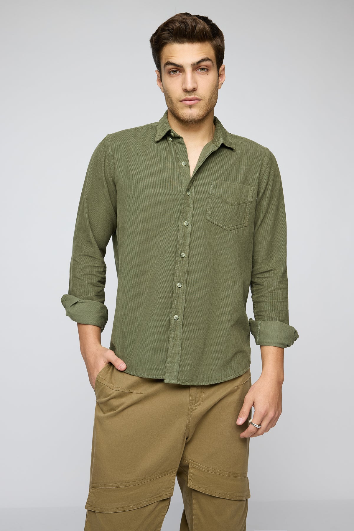 Olive Grove Men's Long Sleeve Corduroy Shirt