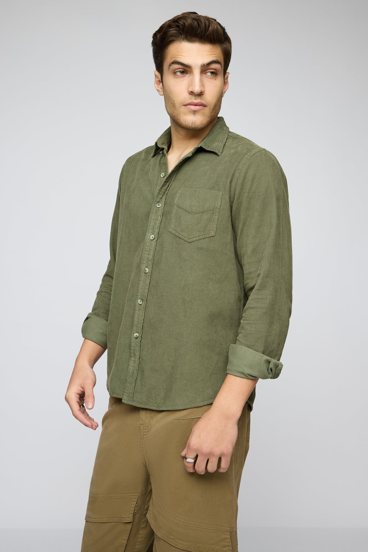 Olive Grove Men's Long Sleeve Corduroy Shirt