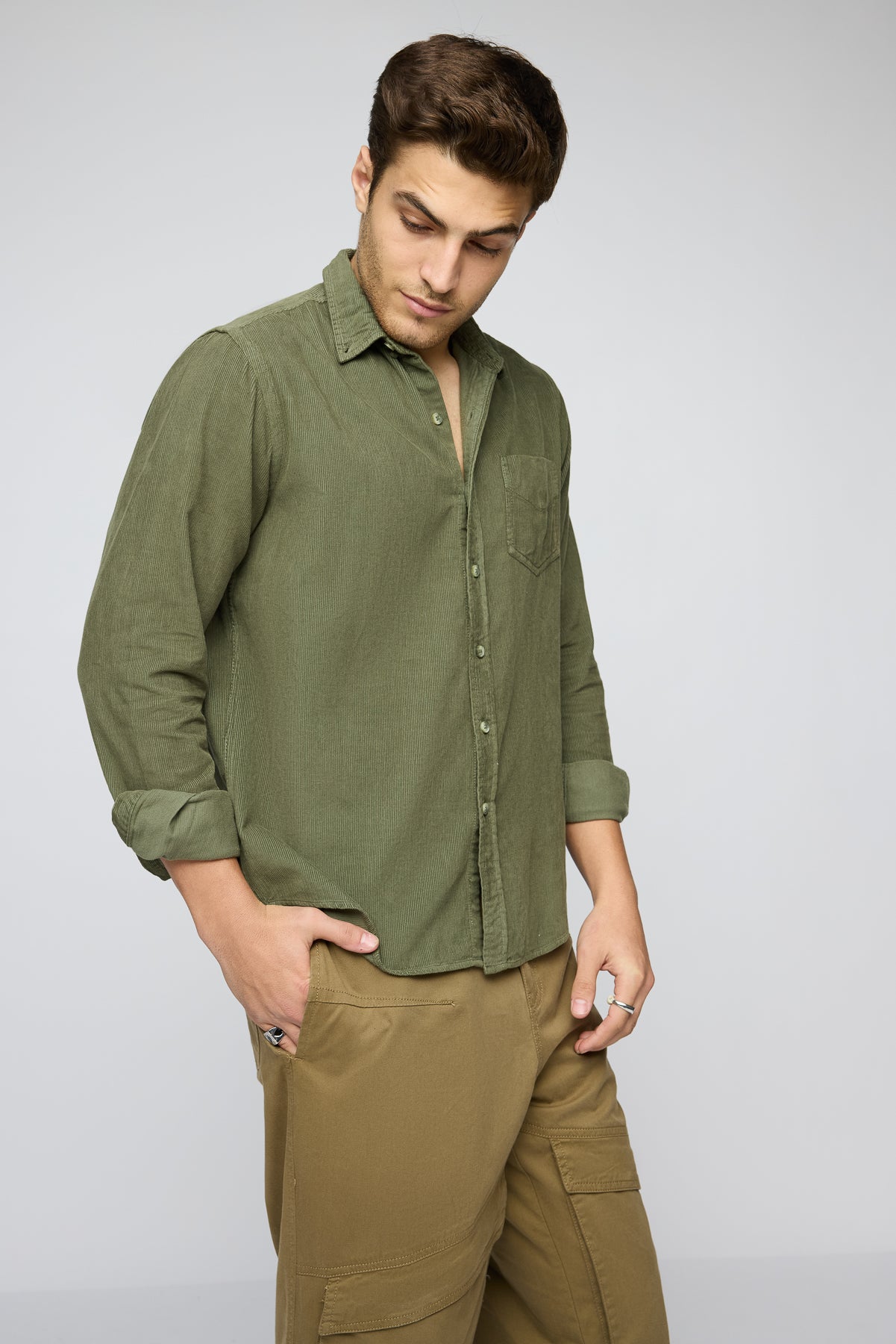 Olive Grove Men's Long Sleeve Corduroy Shirt